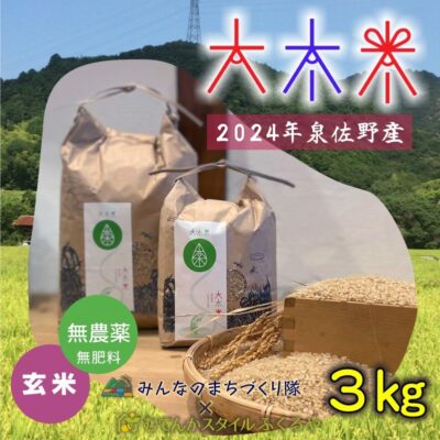 日本遺産の棚田景観で育てた大木米（無農薬・玄米）3kg